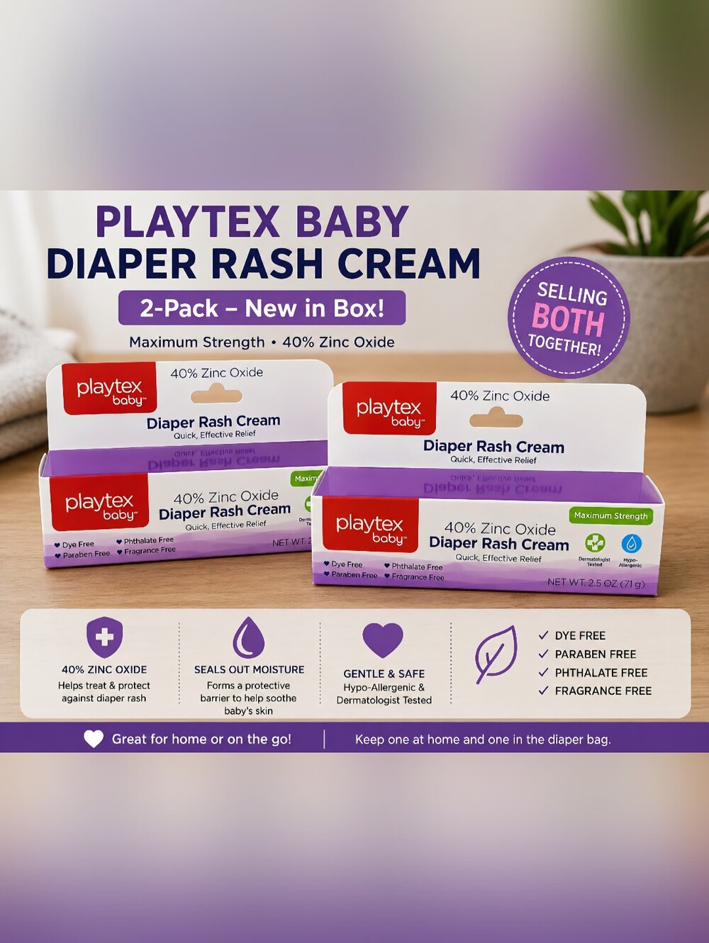 Playtex Baby Purple and White Diaper Rash Cream 2-Pack